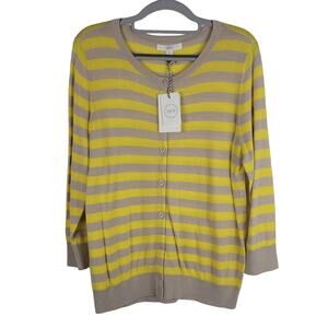 Nordstrom 1901 Yellow Z-Beige Spring Strip Sweater Cardigan Women's M NWT